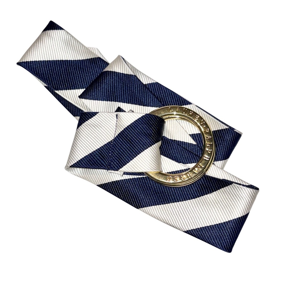 Lauren Ralph Lauren Striped Ribbon Belt Preppy Navy White Nautical 39x1.25